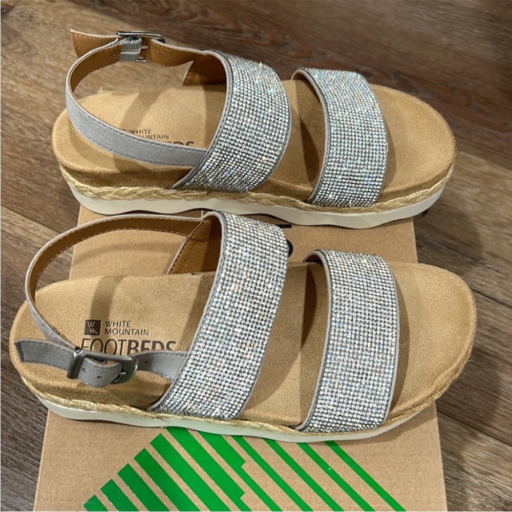 White Mountain Silver Gray Sandals Sparkly Platform - Picture 2 of 4